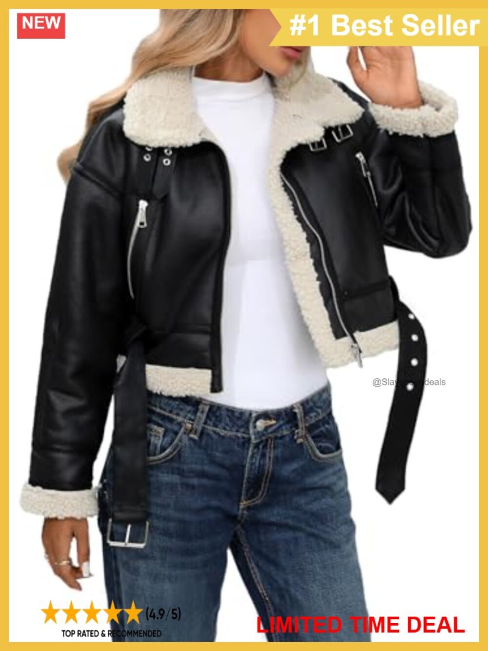 Faux Leather Faux Fur Cropped Bomber Jacket Zip Aviator Coat